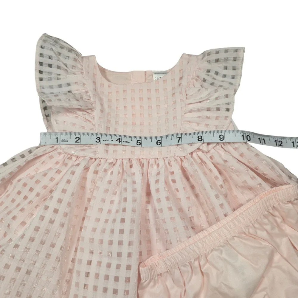 Carters Child of Mine Baby Girl Pink Metallic Grid Dress Diaper‎ Cover Set 6-9M